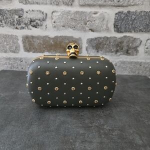 Alexander McQueen Military Clutch with Gold Skull Kisslock
